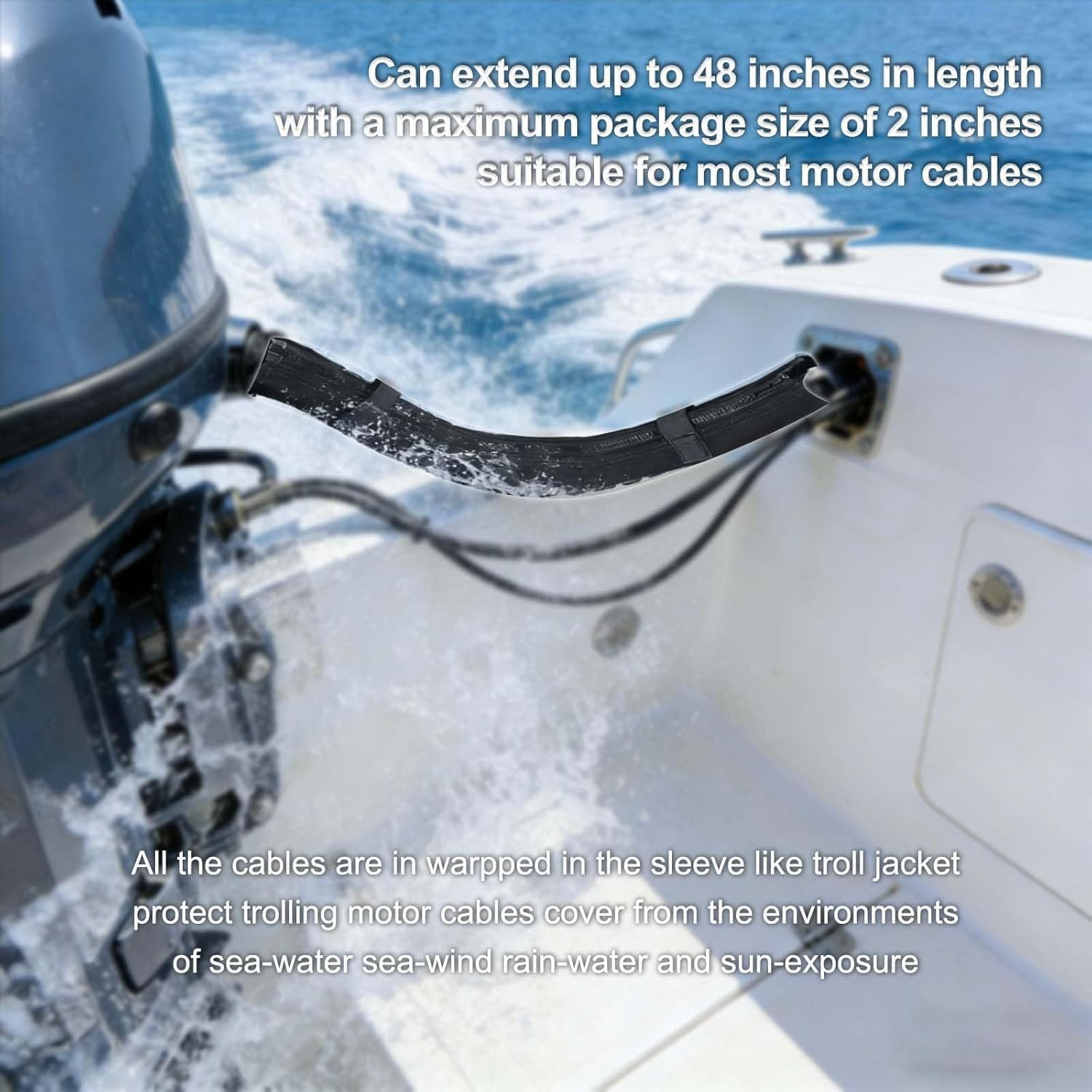 48 Inch Black Trolling Motor Cable Sleeve | Waterproof Weather-Resistant Suitabl