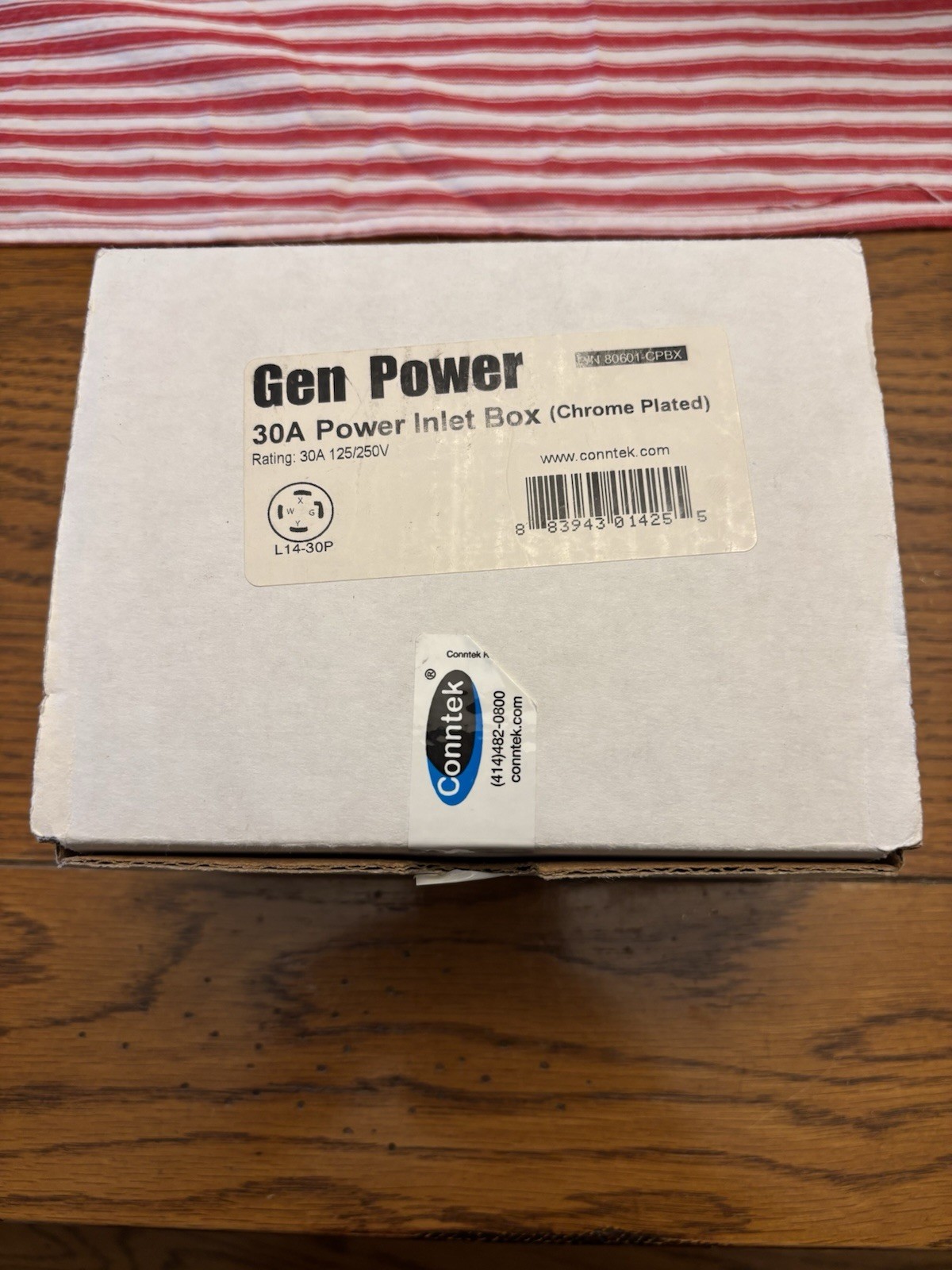 Conntek 30A Power inlet box, Chrome Cover, L14-30P