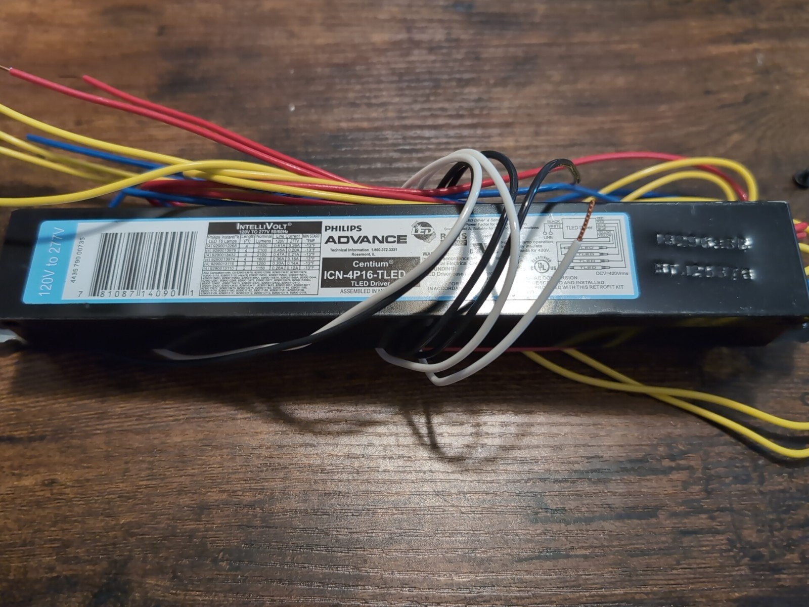 ADVANCE CENTIUM Intellivolt 4 Lamp LED T8 Driver,120V to 277 VAC ICN-4P16-TLED-N