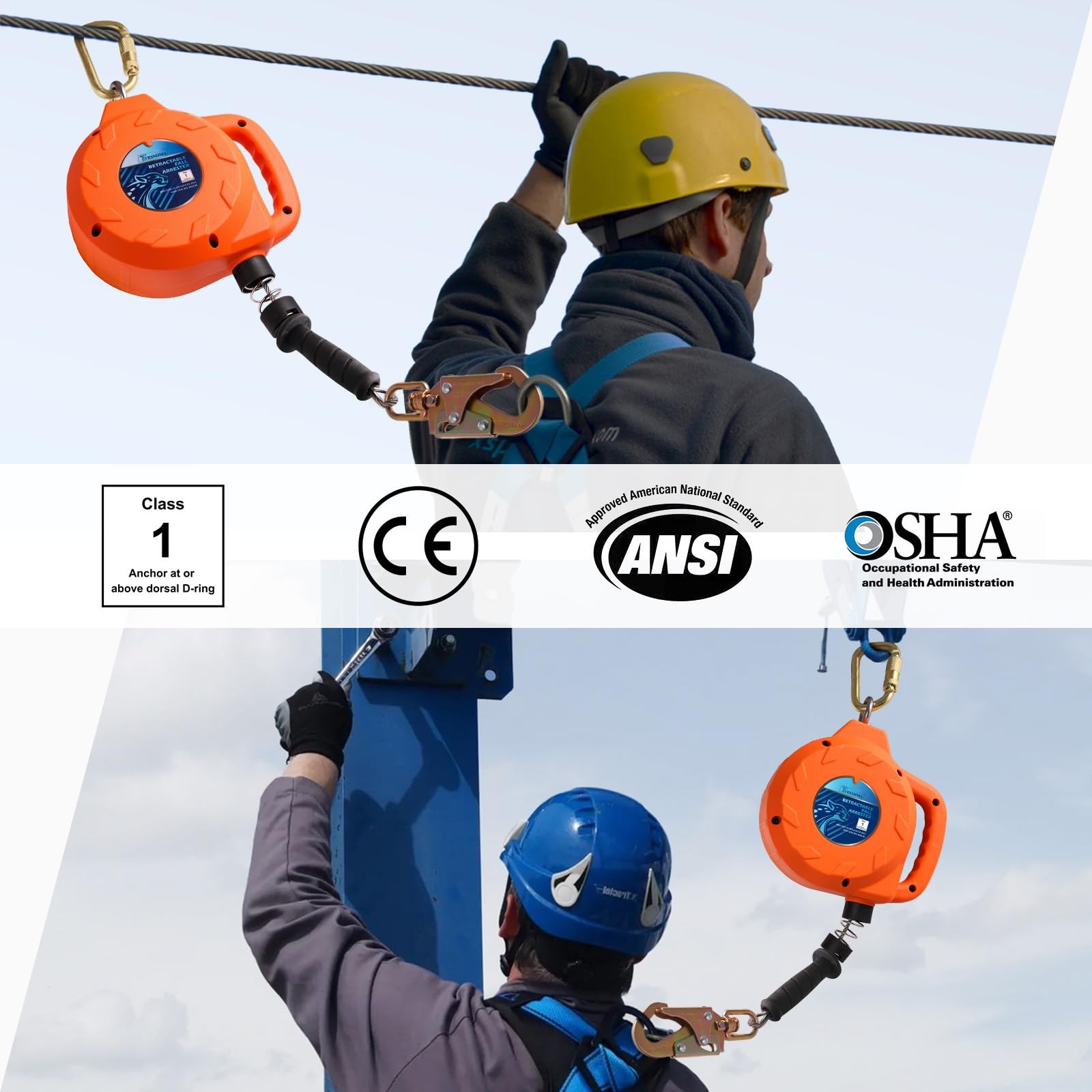 TRSMIMA Fall Protection Retractable Lanyard – 20ft 20ft, ORANGE