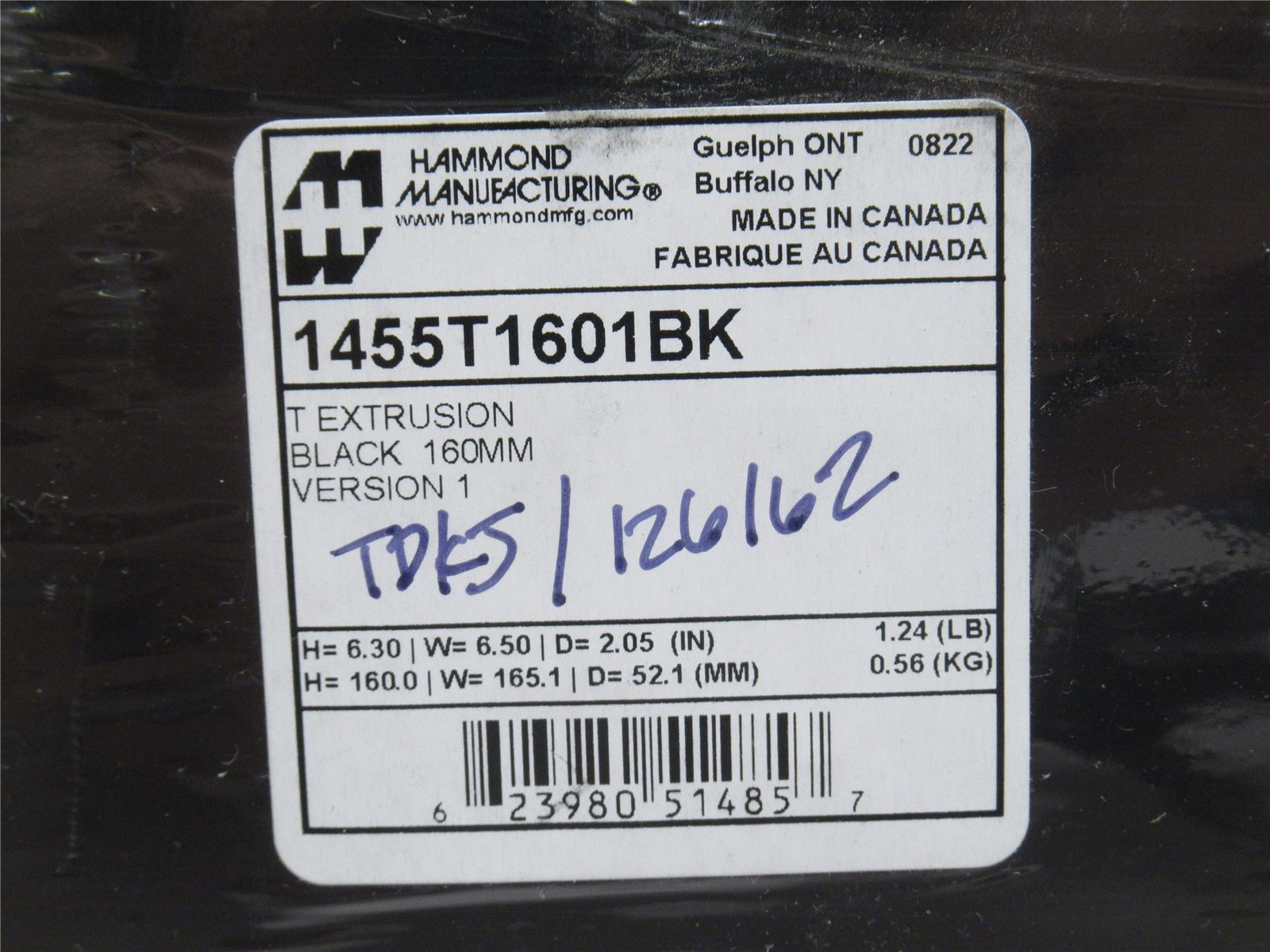 243455 New-No Box; Hammond 1455T1601BK Aluminum Black End Panel Box