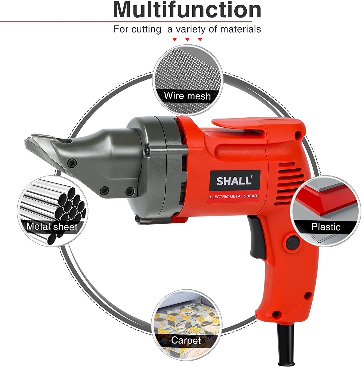 SHALL Electric Metal Cutting Shear, Corded Sheet Metal Cutter, Variable Speed