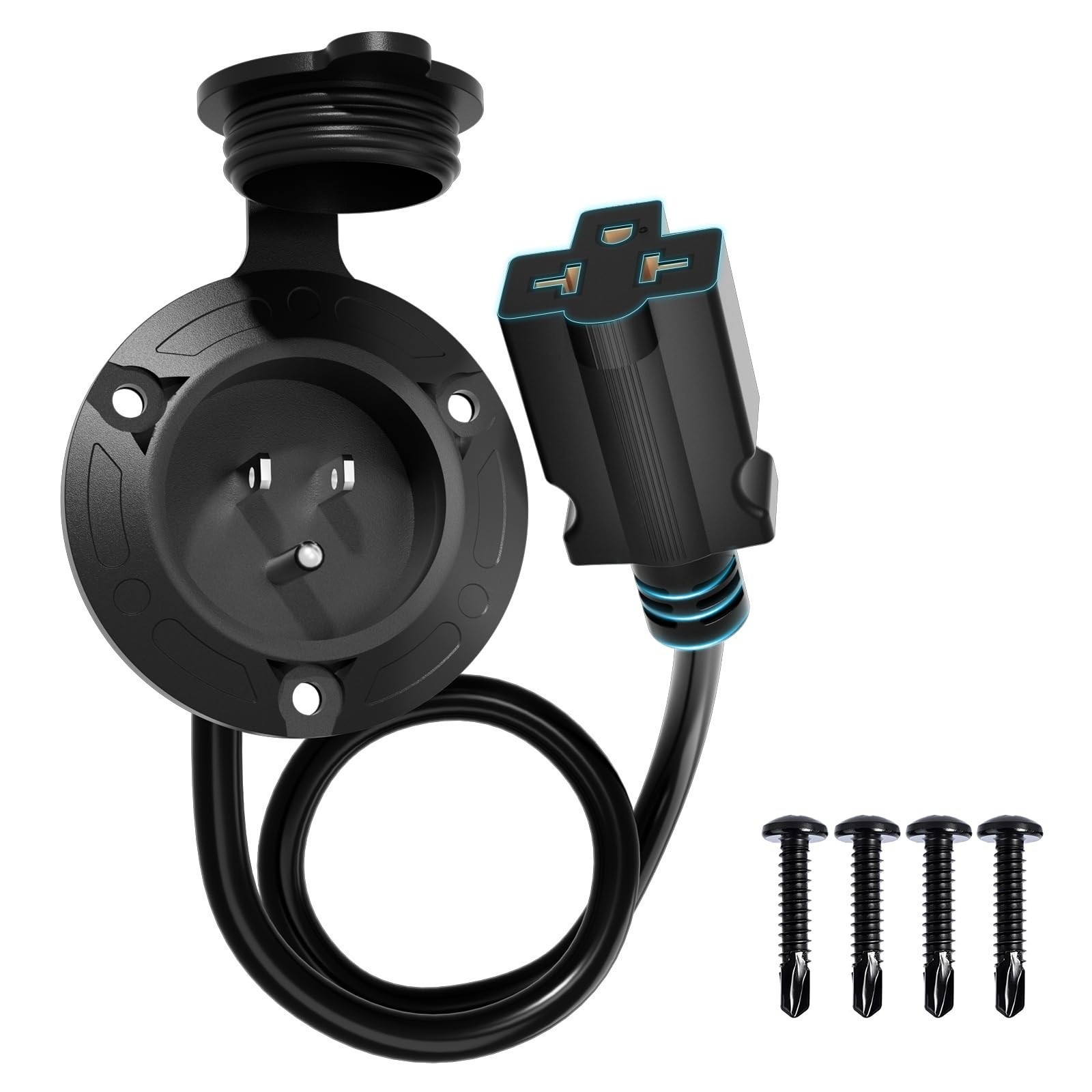15A AC Port Plug 125V Shore Power Inlet for RVs, Golf Carts, Boats | 16″ Waterpr