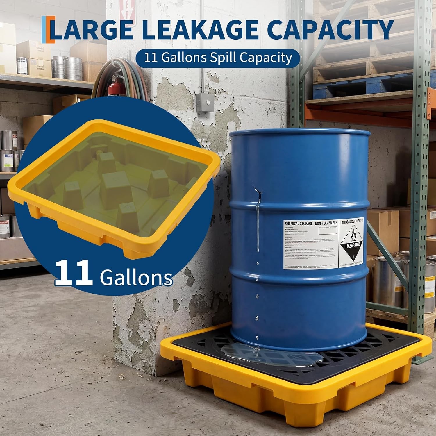 Spill Containment Pallet for 1 Drum 1500 lbs Capacity HDPE Tray 26.5×26.5×6″
