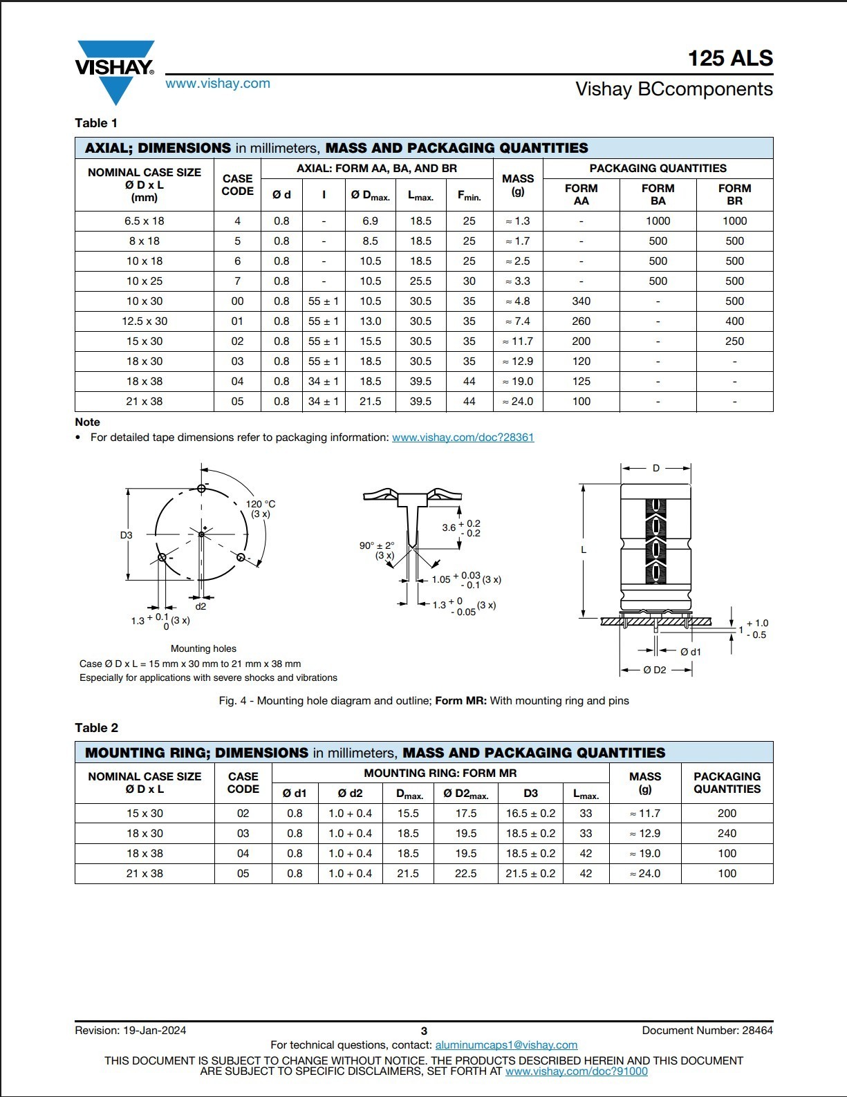 5X MAL212517102E3 VISHAY 1000uF 40V Axial, Can 159mOhm @ 100Hz 10000 Hrs @ 105°C