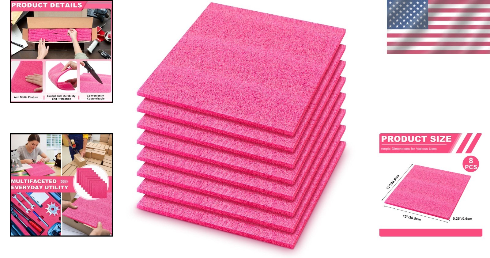 Cuttable 8 Pcs Pink Antistatic Foam Sheets – Perfect for Crafts & Shipping