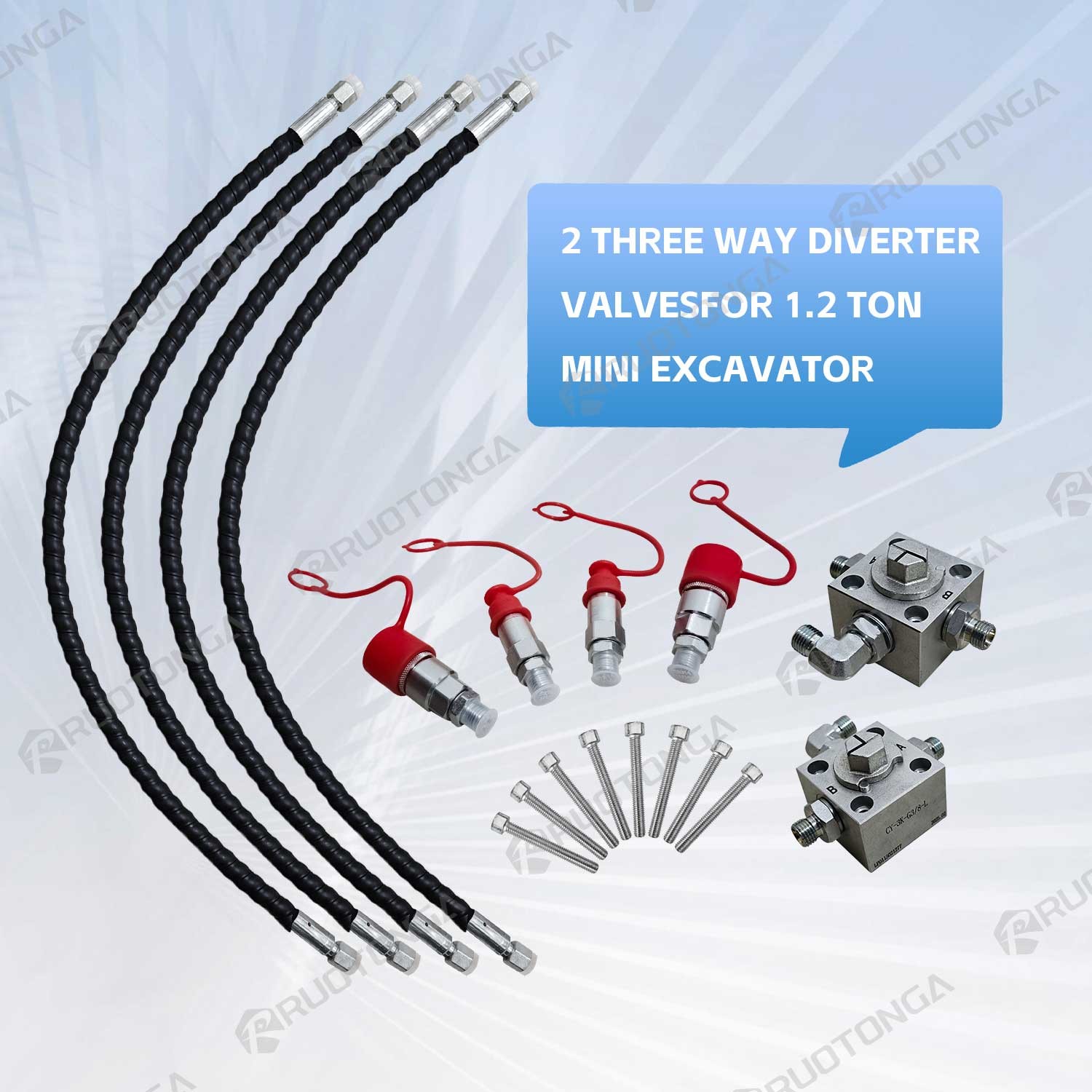 2 Three Way Diverter Valves for 1-2 ton Chinese Mini Excavator w/ Quick Connects