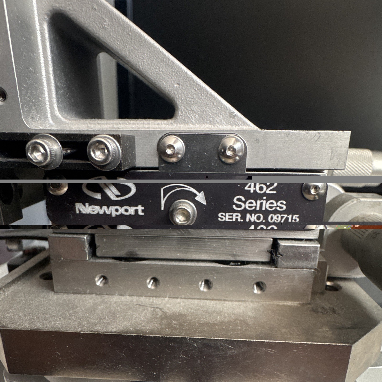 Newport 462 Dual-Axis Tilt Stage w/ 2 Micrometers & SMC MGF40-30 Cylinder