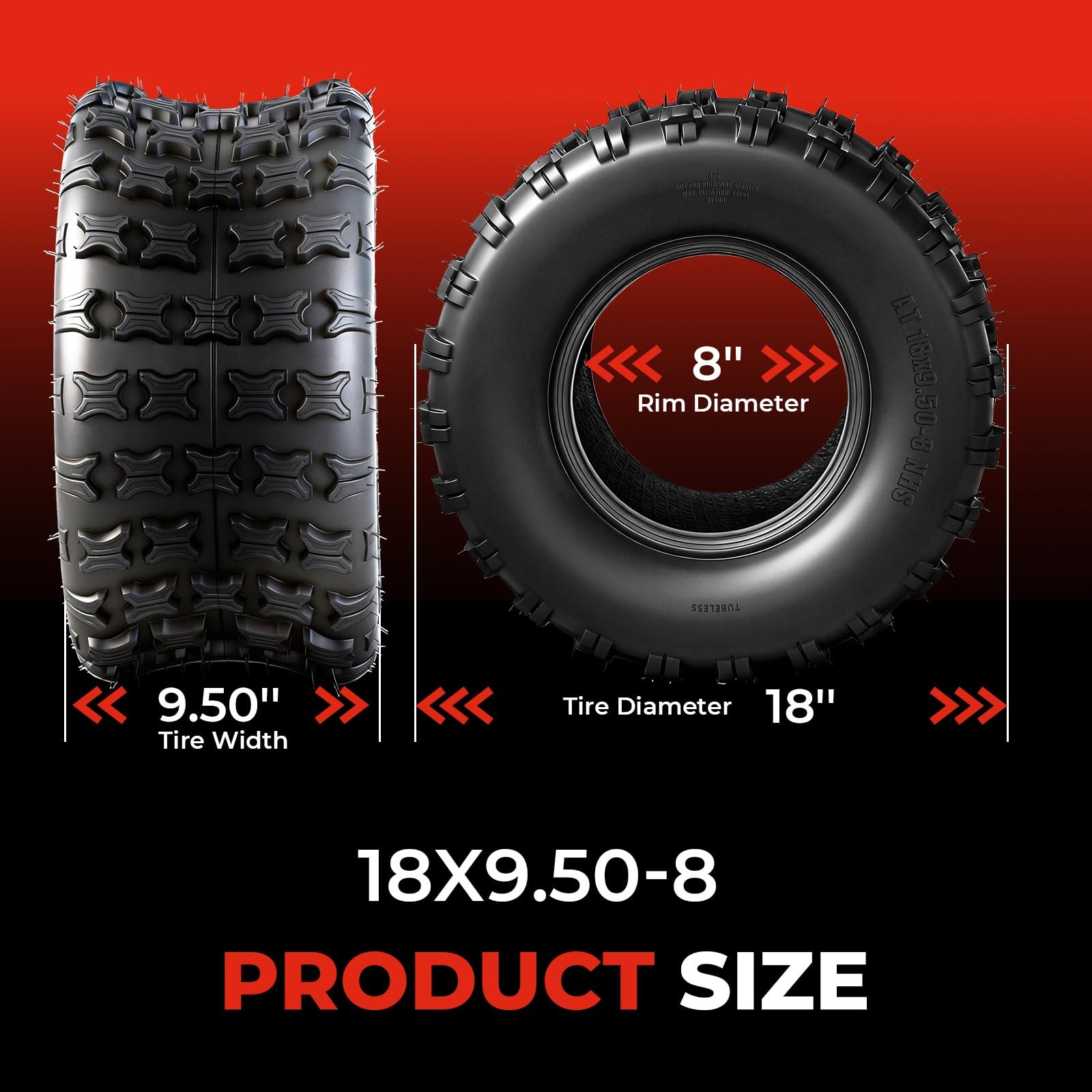 Set of 4 ATV Tires 19×7-8 Front 18×9.5-8 Rear All Terrain 4 Ply Tubeless