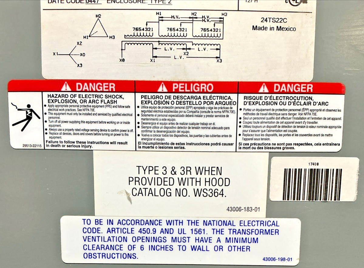 Square D 112.5kVA 480V Type 2 Transformer 3PH 60HZ 208Y/120V 112T3H 🟦