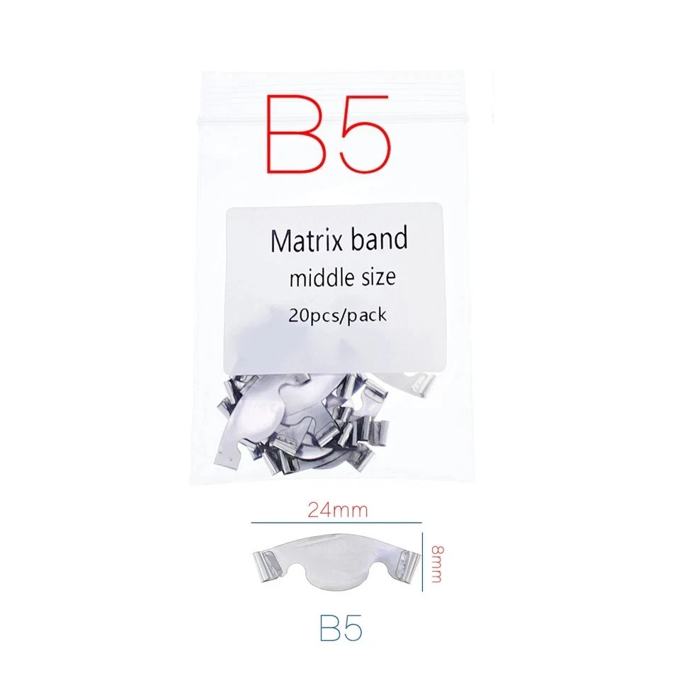 20 Pcs/Pack Dental Saddle Contoured Metal Matrices Band Matrix Springclip 6 Size