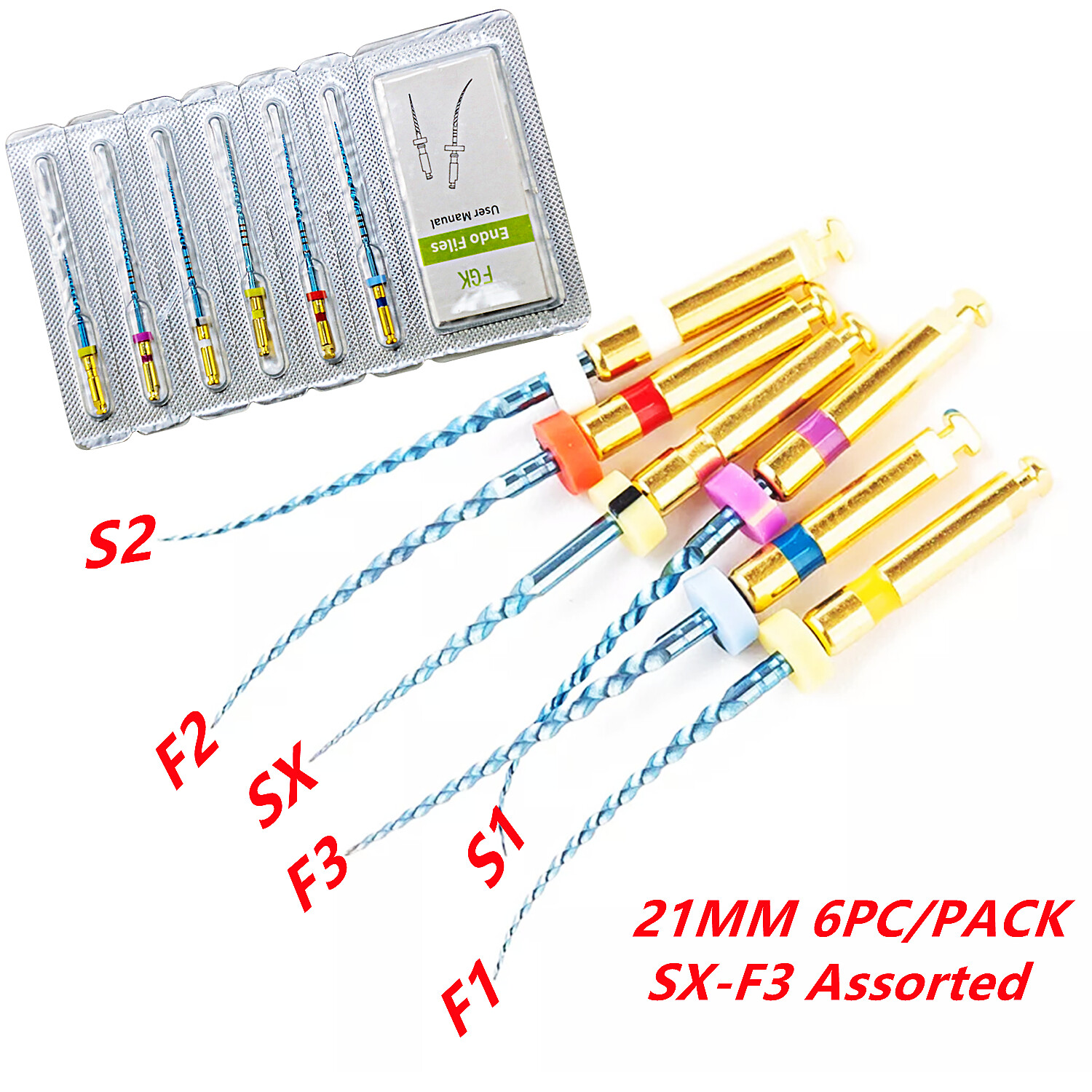 21/25MM Dental Endo Rotary Files Blue Taper NITI Endodontic Root Files 6pcs/pack