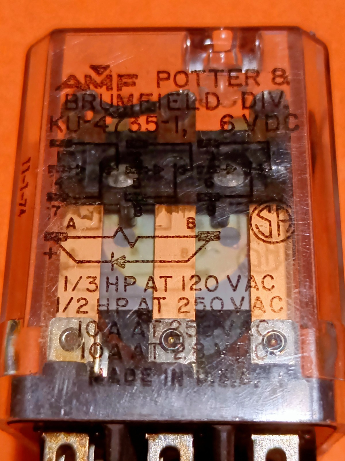 2 PCS AMF POTTER & BRUMFIELD KU-4735-1 6VDC GENERAL PURPOSE RELAY 1/3HP AT 120V