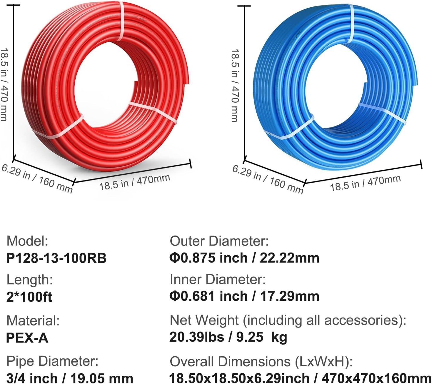 Blue & Red PEX-A Pipe 3/4″, 200ft with Free Cutter Included