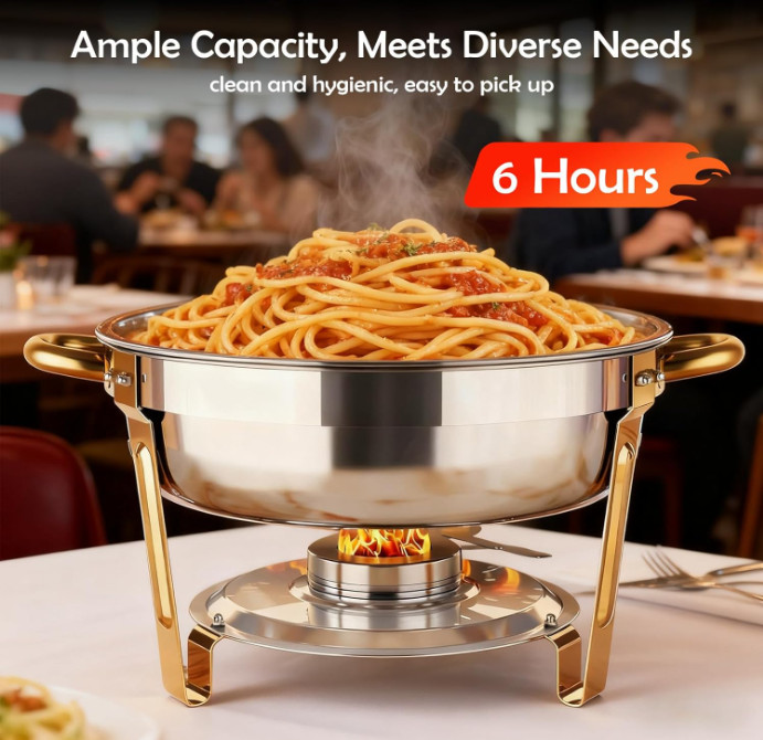 Set buffet 4 calentadores 6QT acero inoxidable dorado para eventos y fiestas