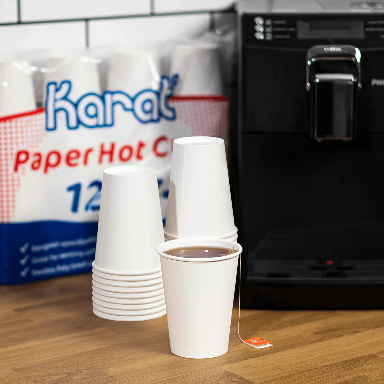 Karat 12oz Paper Hot Cups (90mm), White – 300 pcs, C-HC12W (300)