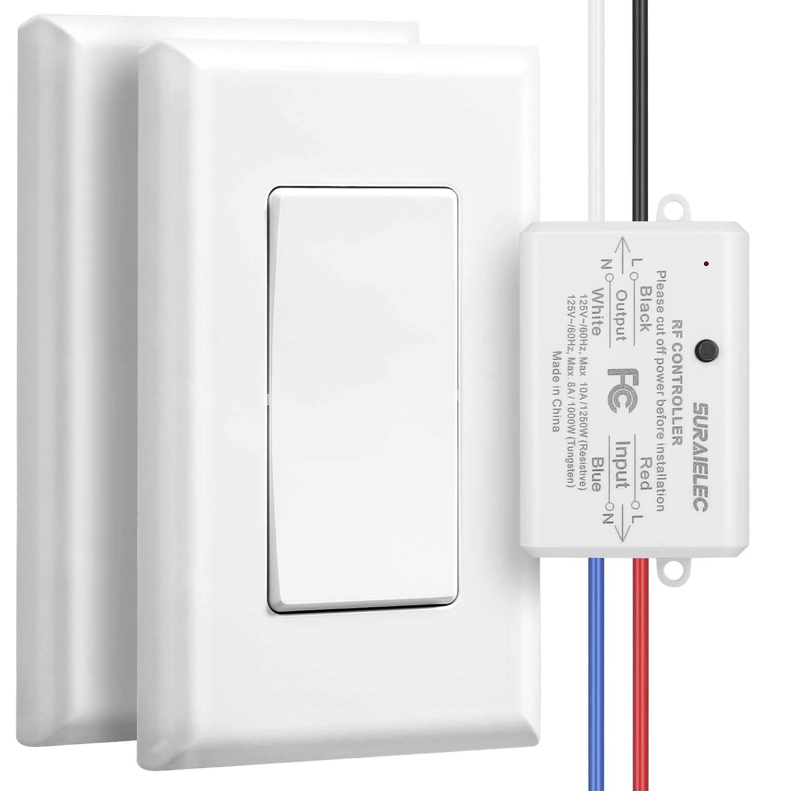 SURAIELEC 3 Way Wireless Light Switch, No Wiring, WiFi, 100ft RF White