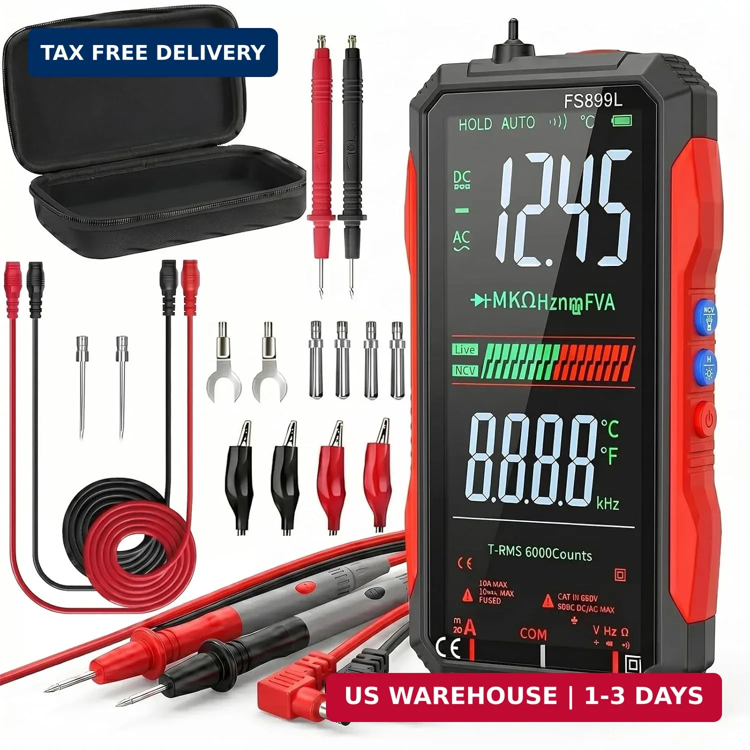 FS899L Digital Multimeter True RMS 6000 Counts USB-C Rechargeable NCV Tester