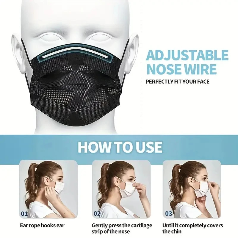 Face Masks 50Pc Disposable 3-Layer Breathable Anti-Dust Protective Masks Daily