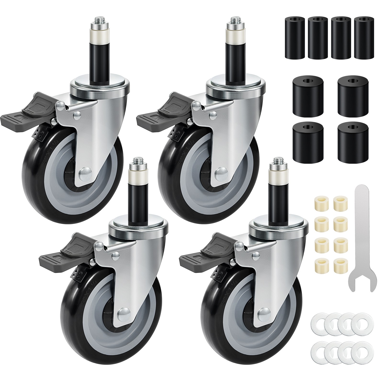 5″ Expanding Stem Caster Wheels Set of 4 for 7/8″, 1″, 1-1/2″ Tube Legs 1600LBS