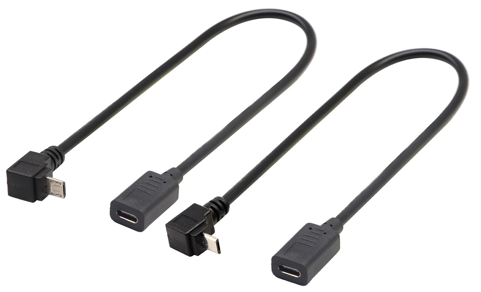 2 PCS Micro USB To TypeC Extender Cable Female To 90 Degree Up Down Male 30CM