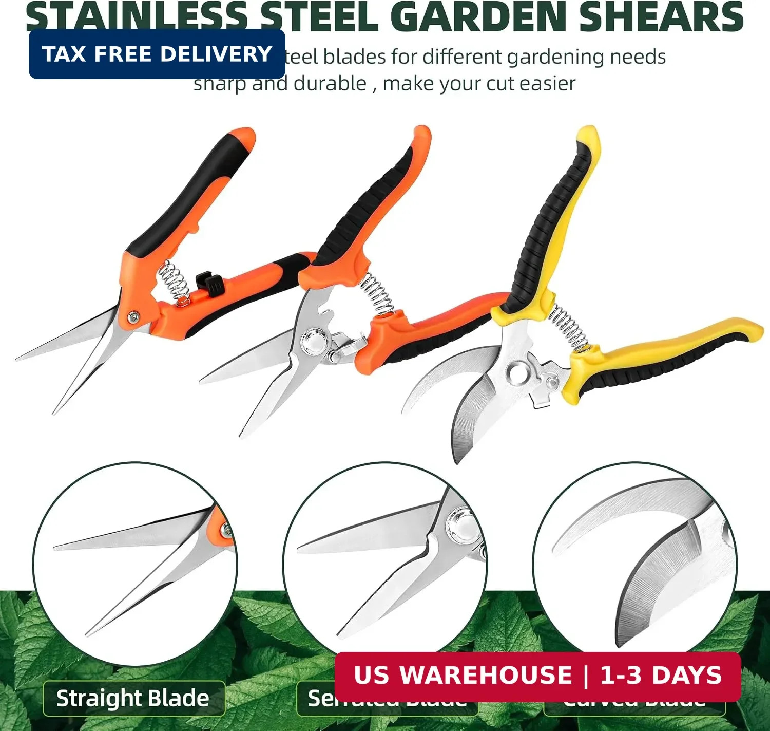 EWPJDK 3 Pack Garden Pruning Shears Scissors Clippers Stainless Steel | Gardenin