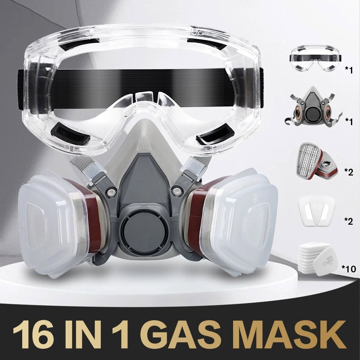 6200 Half Face 16 IN 1 Gas Mask Chemical Vapor Paint Spray Respirator + Filter