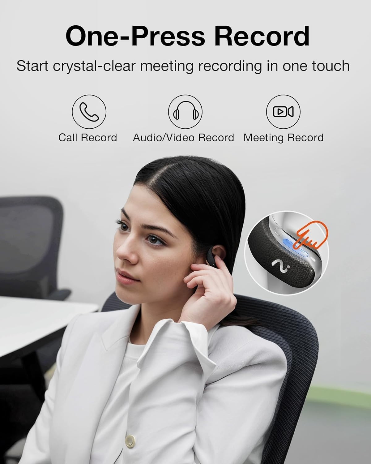 VIAIM OpenNote AI Recorder – Open Ear Earbuds with FlashRecord, Black