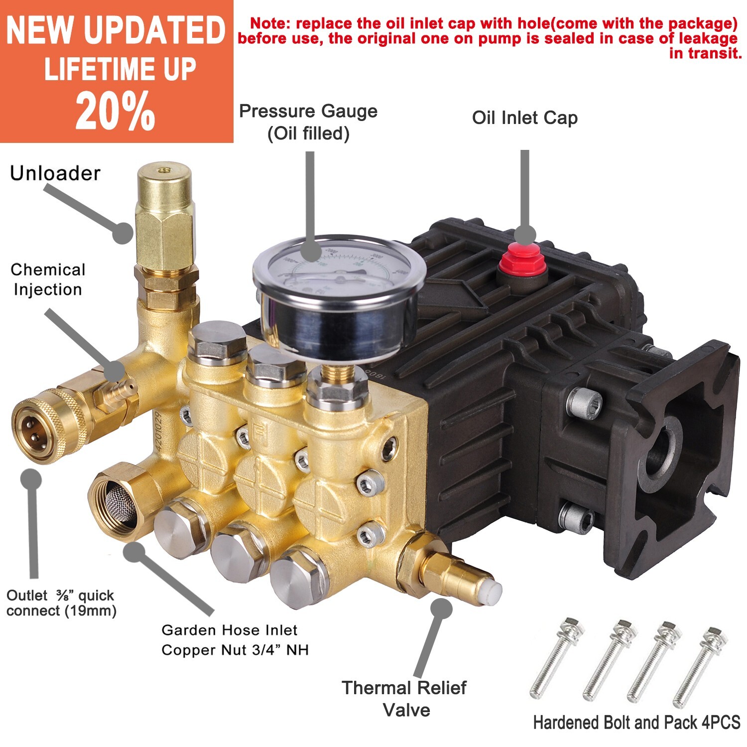 For Mi-T-M 3-0414 Pressure Washer Pump Triplex 3.5GPM@3000PSI 3400RPM 3/4″ Shaft