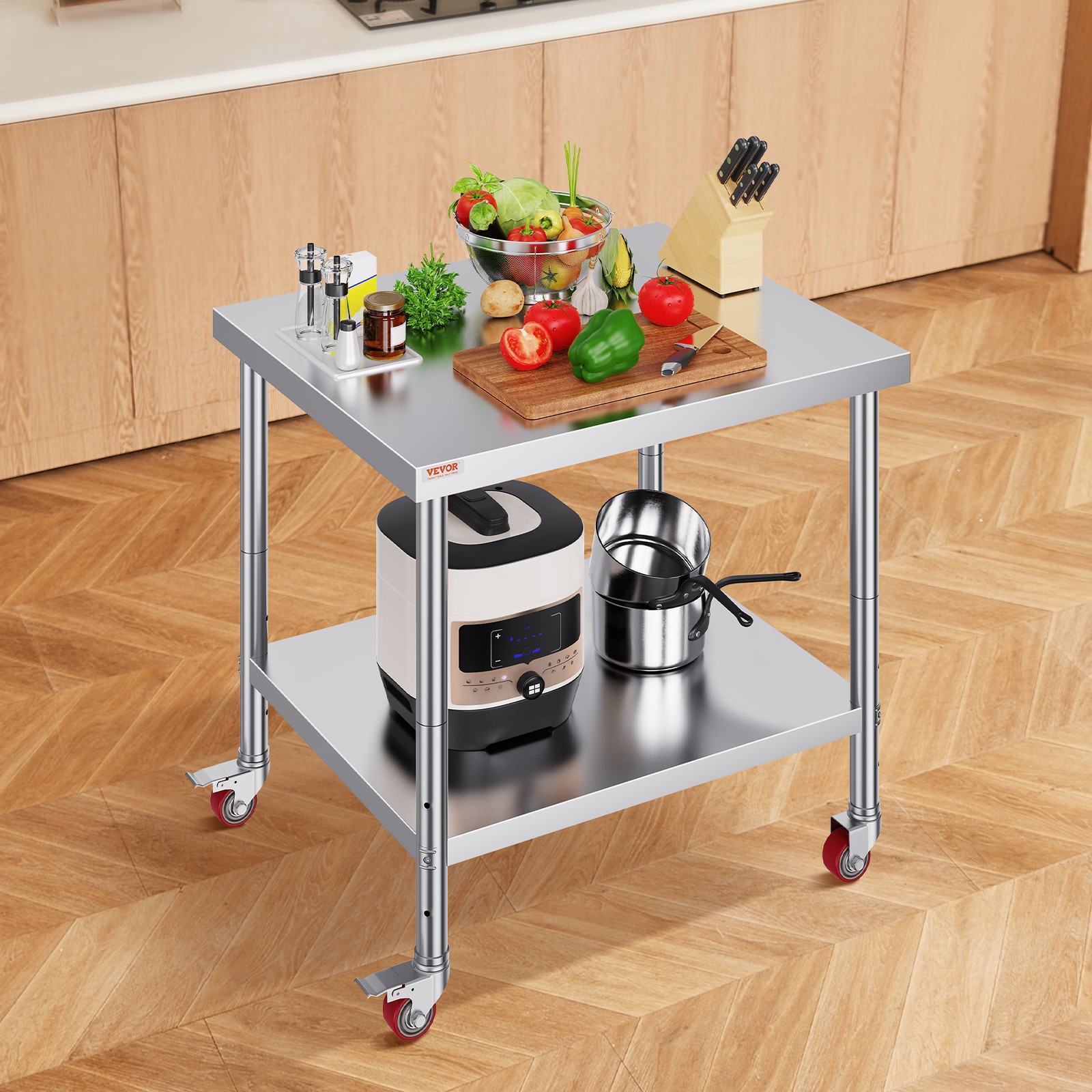 VEVOR Stainless Steel Work Table Commercial Prep Table 36×30 Inch With 4 Casters