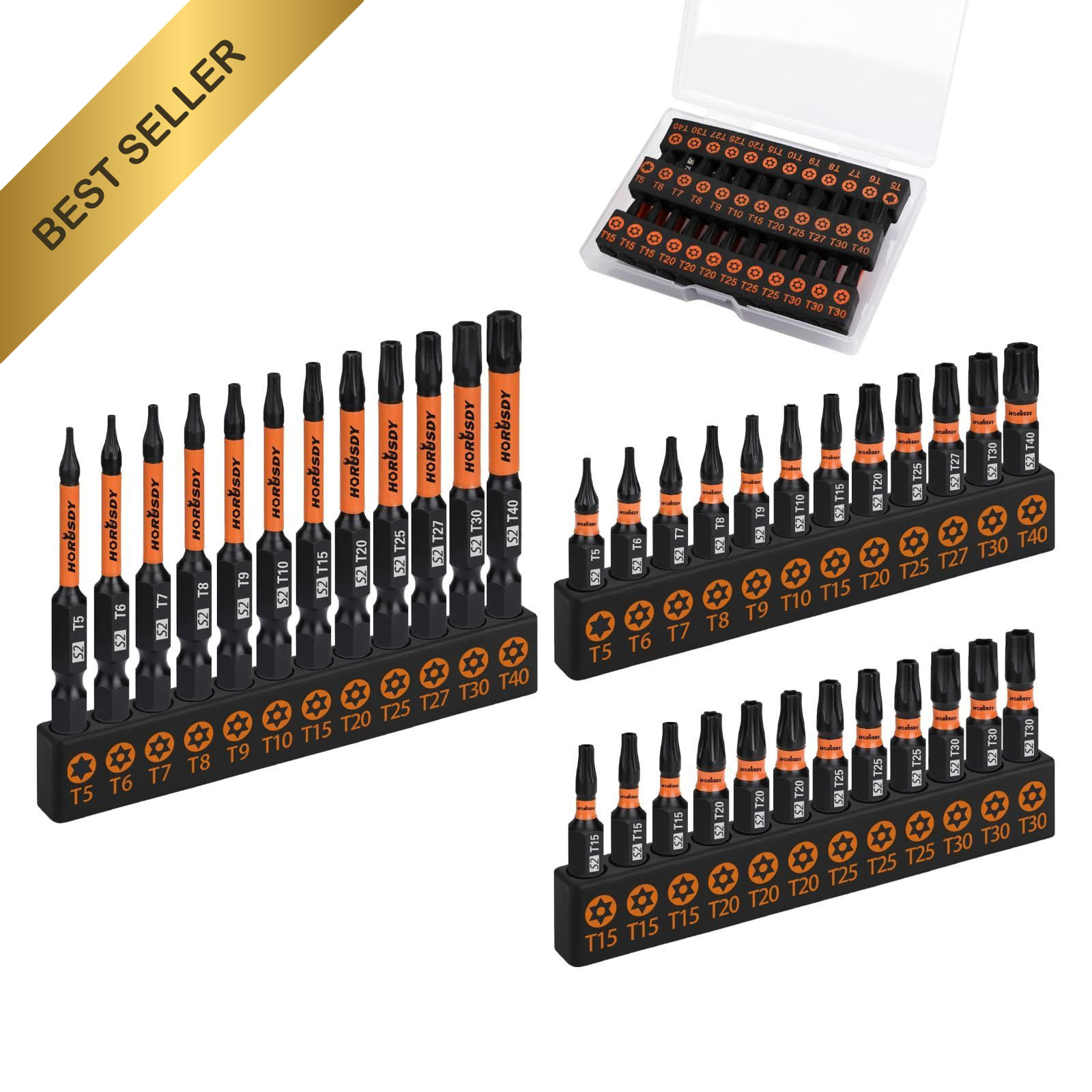 HORUSDY 36pcs Security Torx Bit Set Tamper Proof Star S2 Steel Impact Driver Box