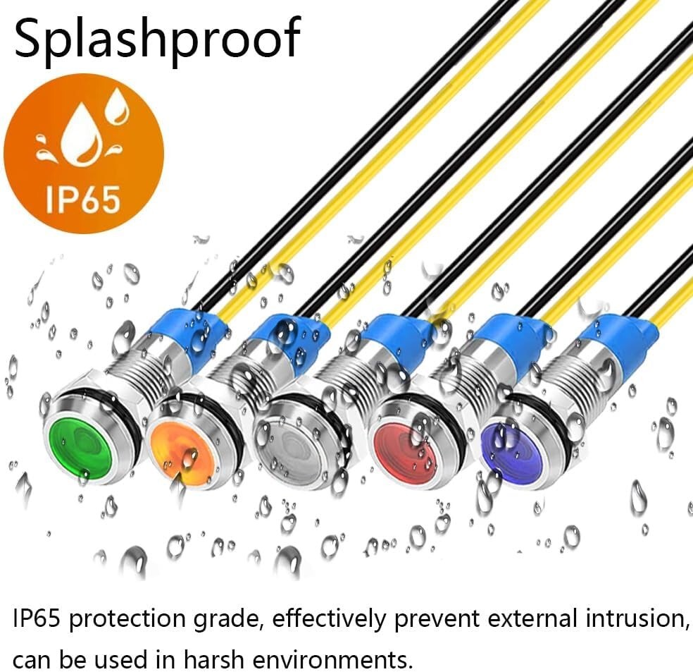 LED Metal Indicator Light 110V-220VAC Waterproof Signal 6mm Lamp (Blue)- 10 pcs