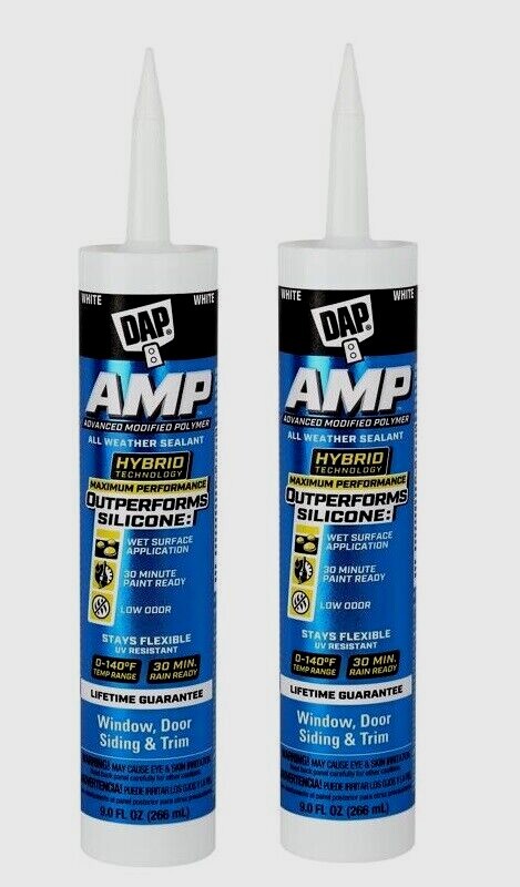 2 ~ DAP AMP White Polymer Advanced Hybrid Caulk Sealant Window Door & Siding 9oz