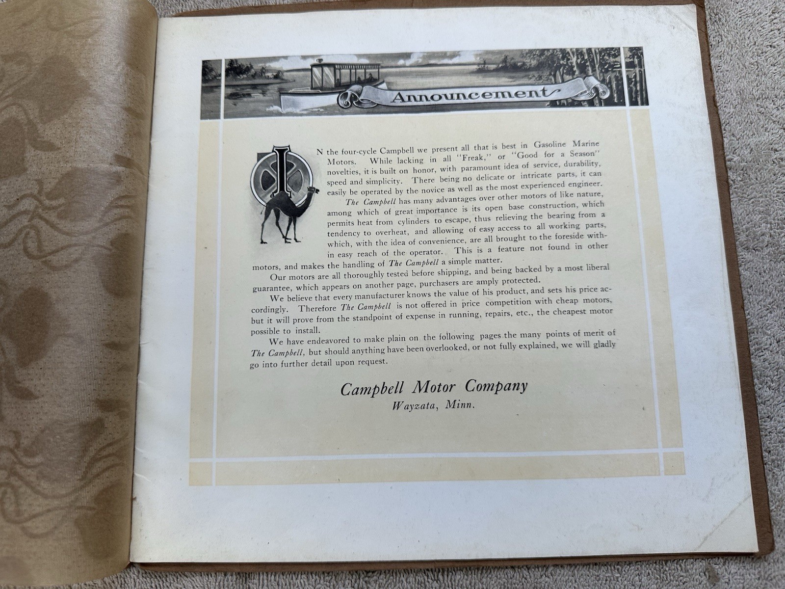 CAMPBELL MARINES Original Catalog CAMPBELL MOTOR CO WAYZARA MN BOAT ENGINE
