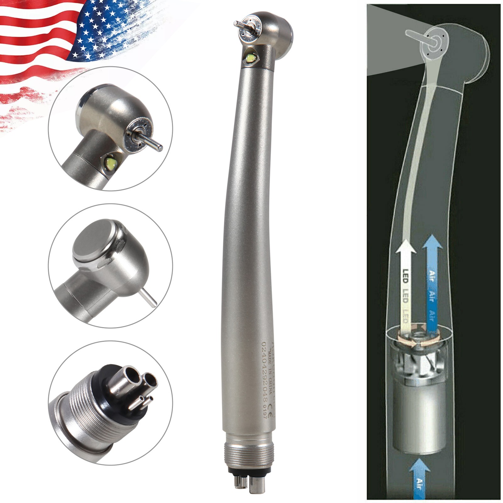 NSK STYLE Dental LED E-generator Fiber Optic High Speed Handpiece Turbine 4 Hole
