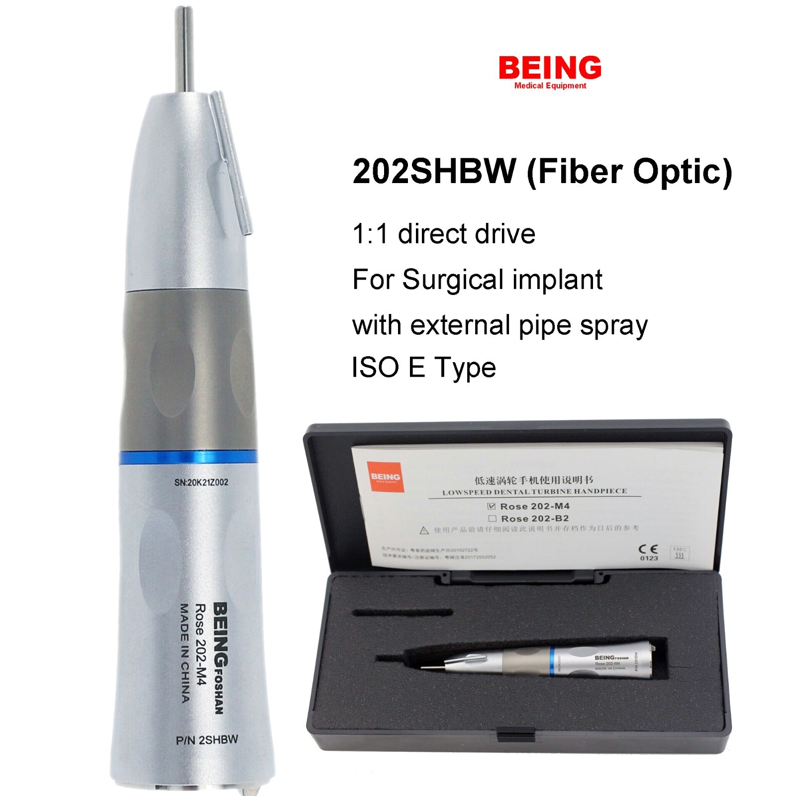 COXO Dental Straight Surgical Handpiece 1:1 Nose Cone 20° Angle 2S 2BS 2CS NSK