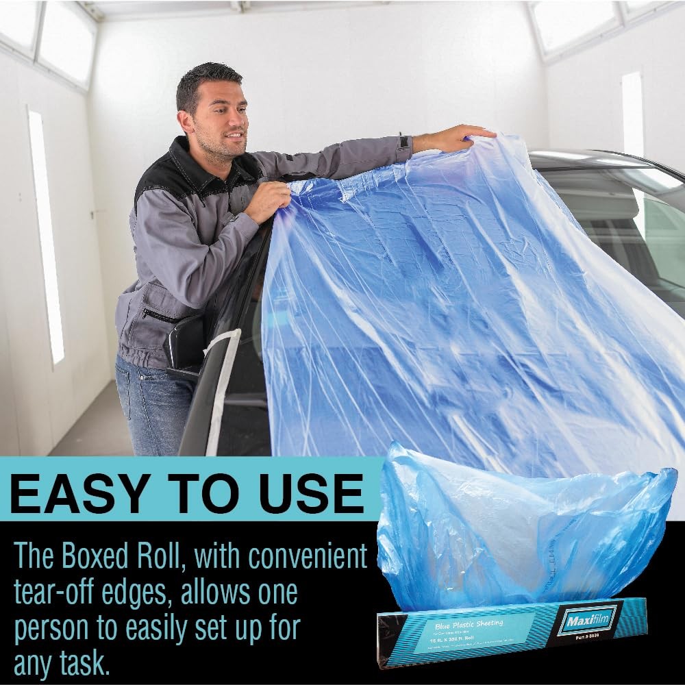 LAUCO MAXIFILM 16ft x 350 ft Roll of Blue Overspray Paintable Plastic Sheeting