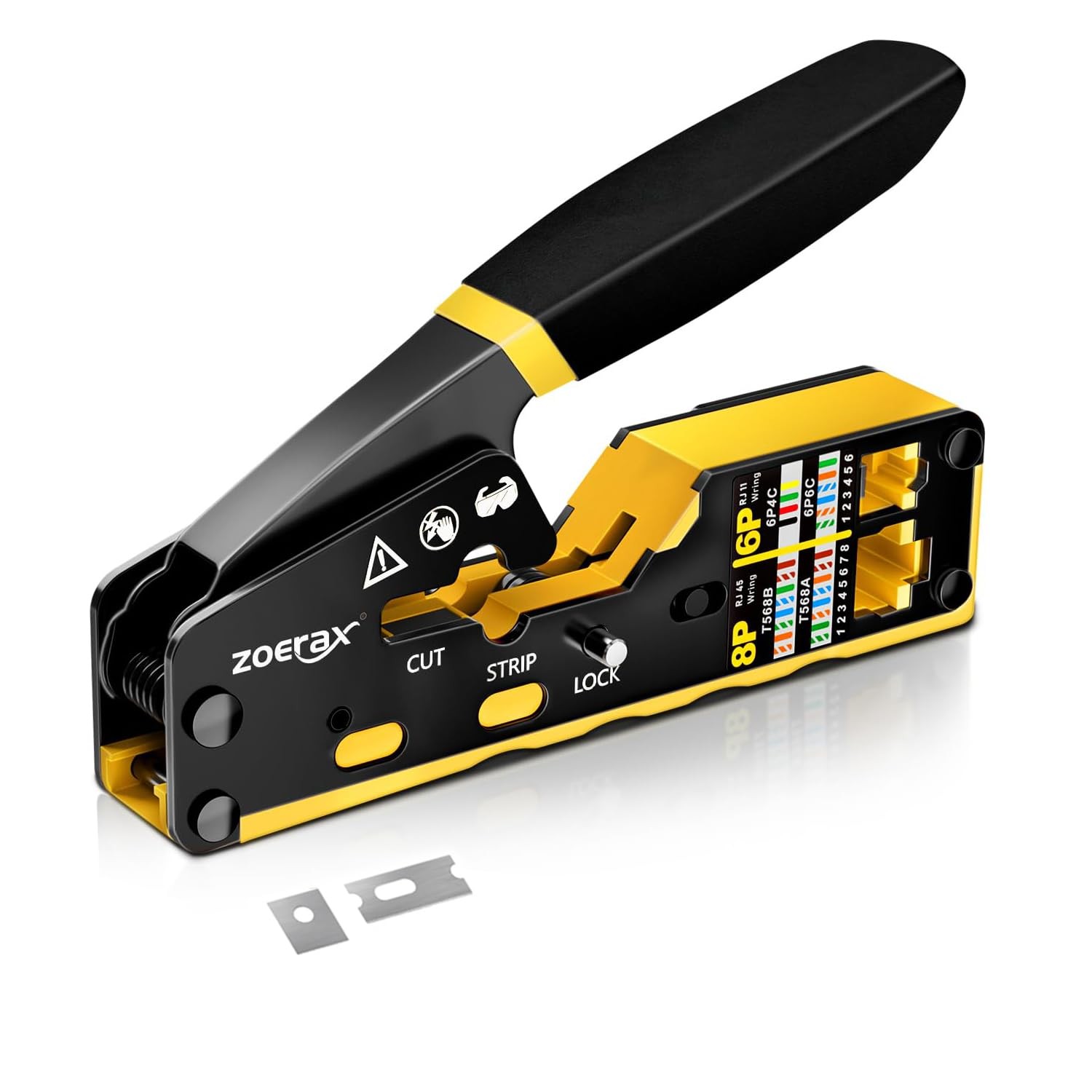 RJ45 Crimping Ethernet Crimp Tool For RJ11/RJ12 Pass Through Connector Yellow