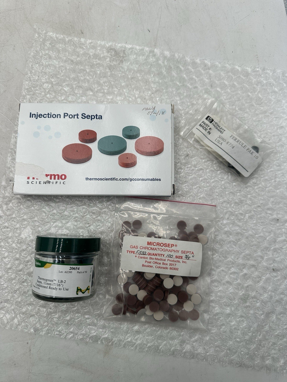 Lot Of Gas Chromatography Septas & Ferrules- Thermo Scientific, HP, Supelco