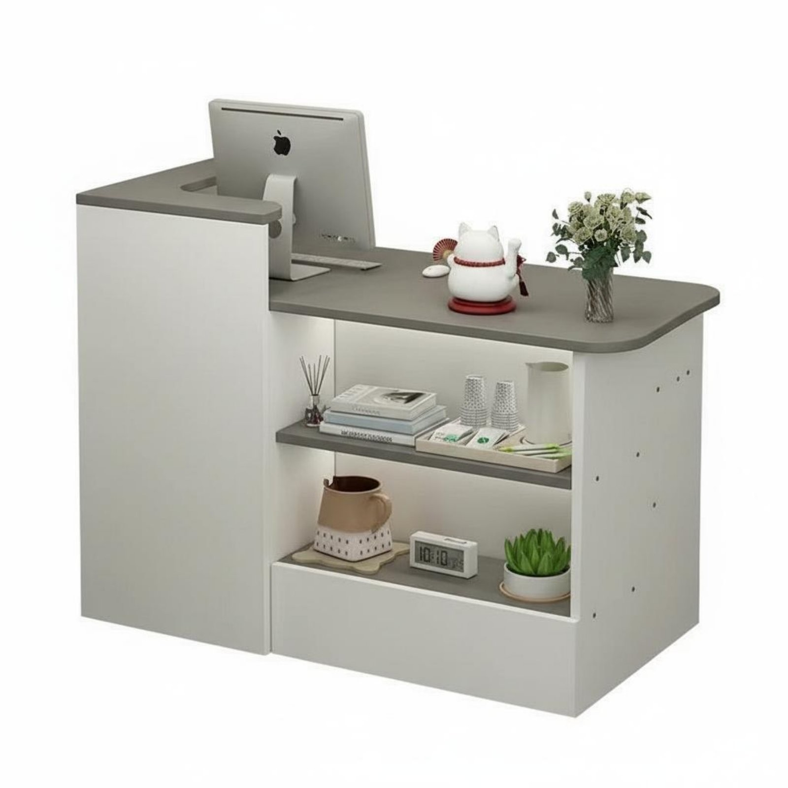 1 Piece Curved Reception Counter Modern Front Desk Retail Checkout Compact