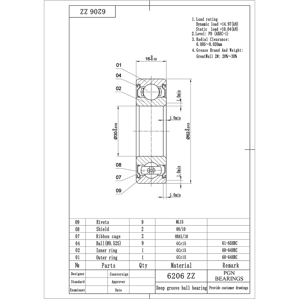 PGN (10 Pack) 6206-ZZ Bearing – Lubricated Chrome Steel Sealed Ball Bearing – 3