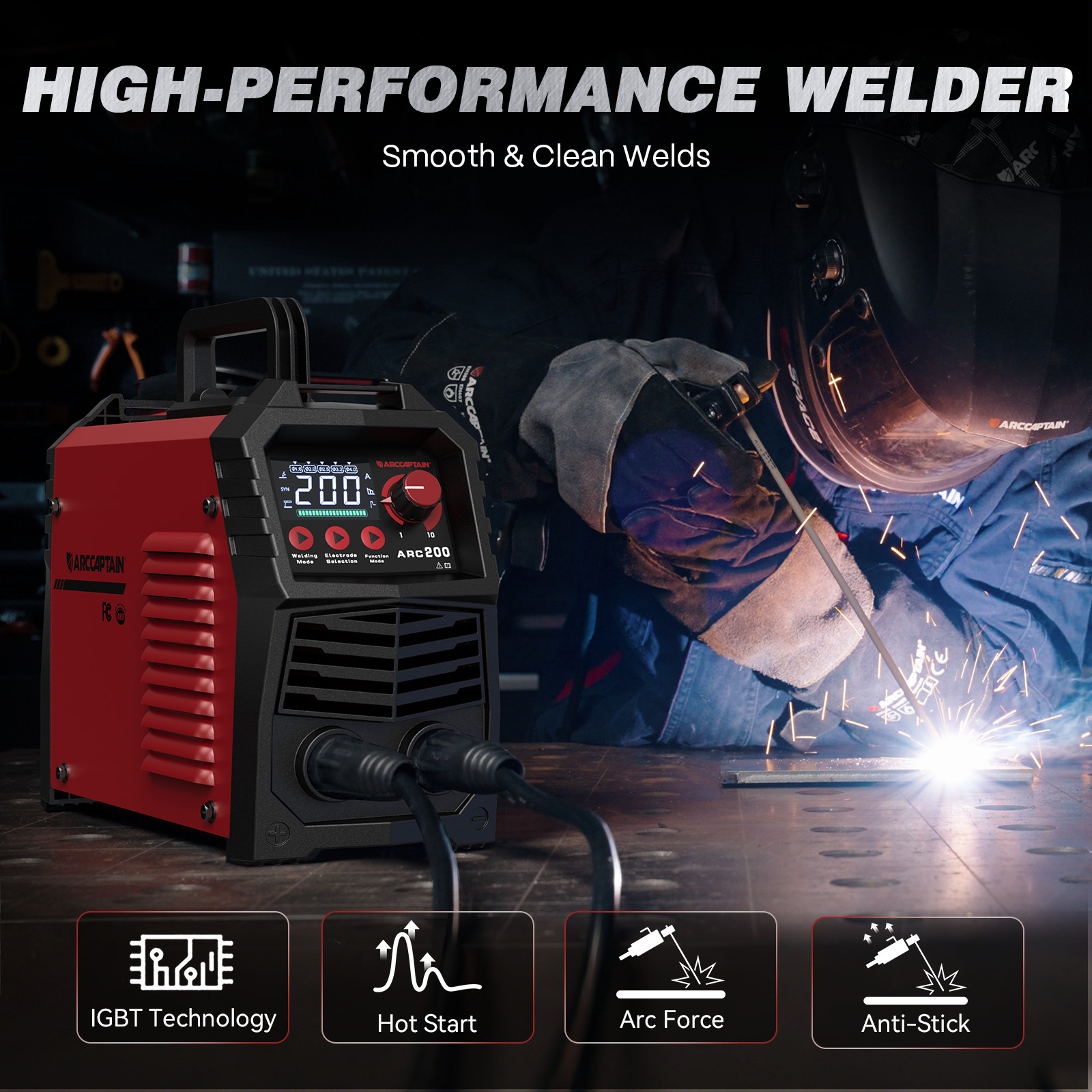 ARCCAPTAIN Stick Welder 200Amp ARC/MMA/Lift TIG Welding Machine 110V/220V IGBT🔥