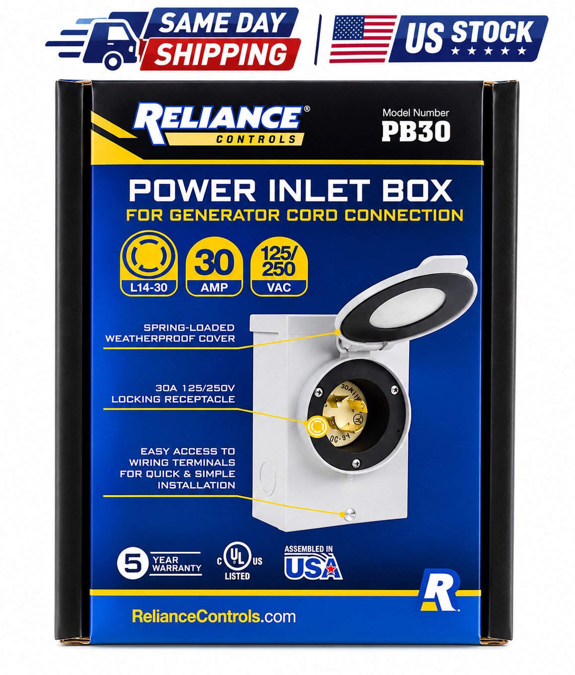 Reliance Controls PB30 30 Amp Power Inlet Box L14-30 125/250V Generator Inlet