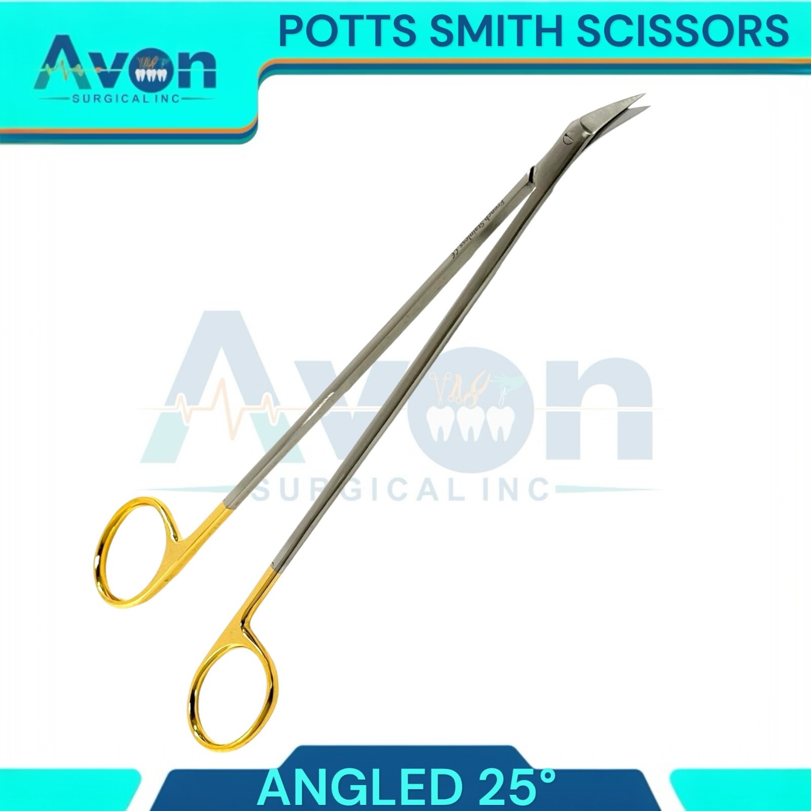 1pc Gold Handle Potts-Smith Angled Tip Vascular Scissors, French Stainless Steel