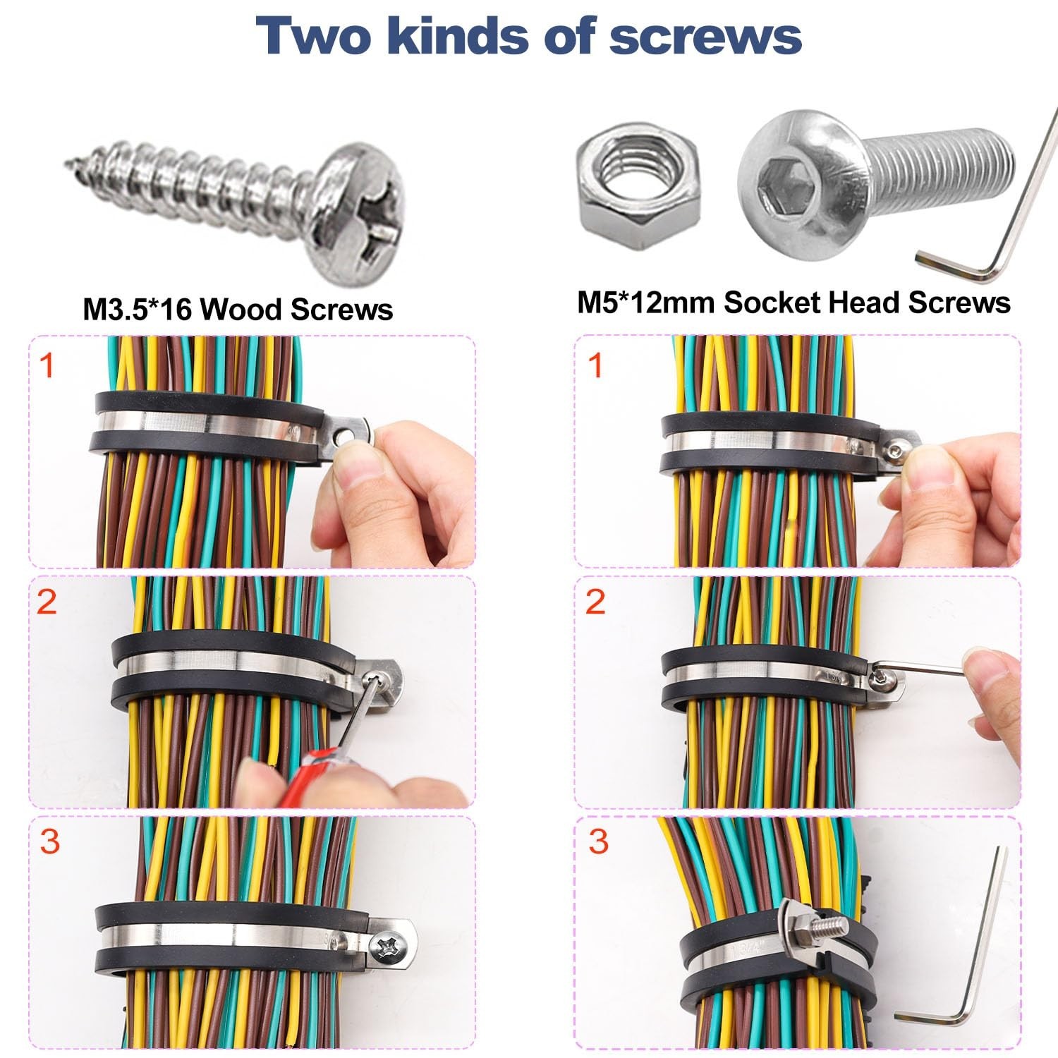 136PCS Cable Clamps Assortment Kit,10 Sizes 304 Stainless Steel Rubber Cushion