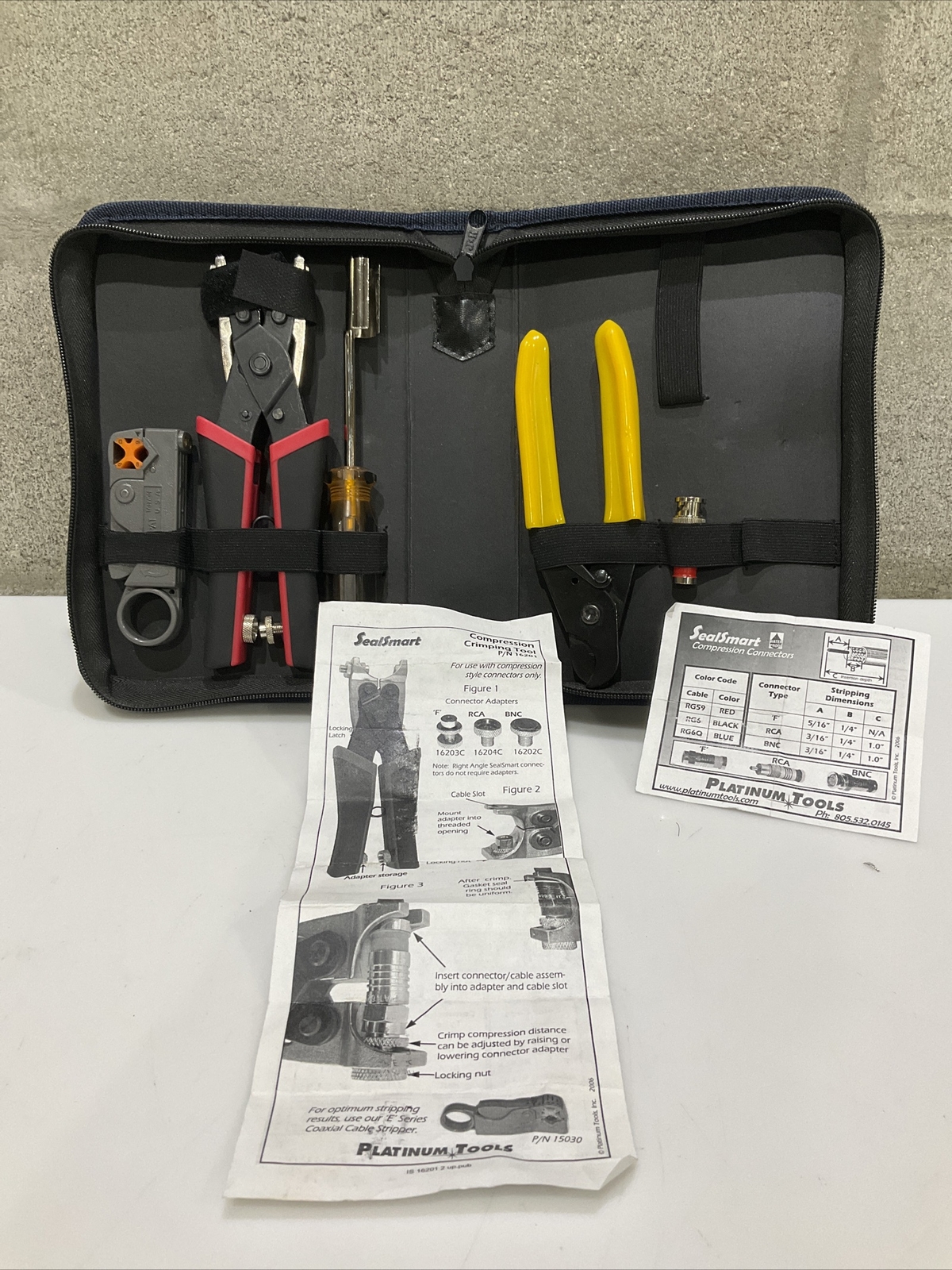 PLATINUM TOOLS 90134 SEALSMART PRO COMPRESSION COAX BNC RCA KIT W/ ZIP CASE TWD
