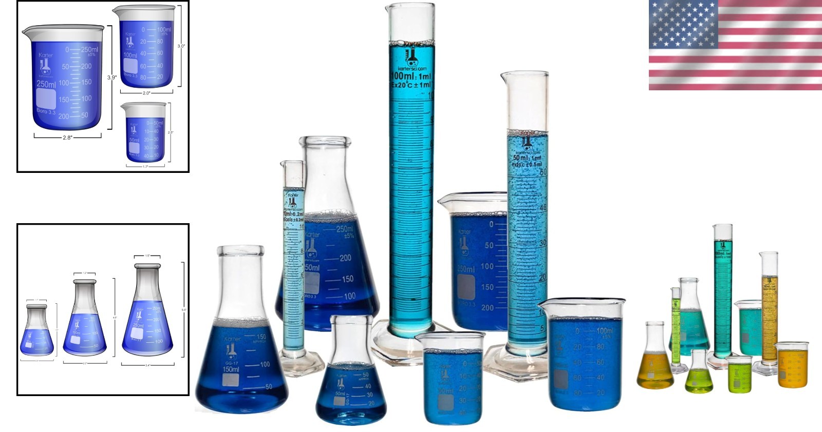 9-Piece Borosilicate Glass Lab Kit – Beaker, Flask, Cylinder