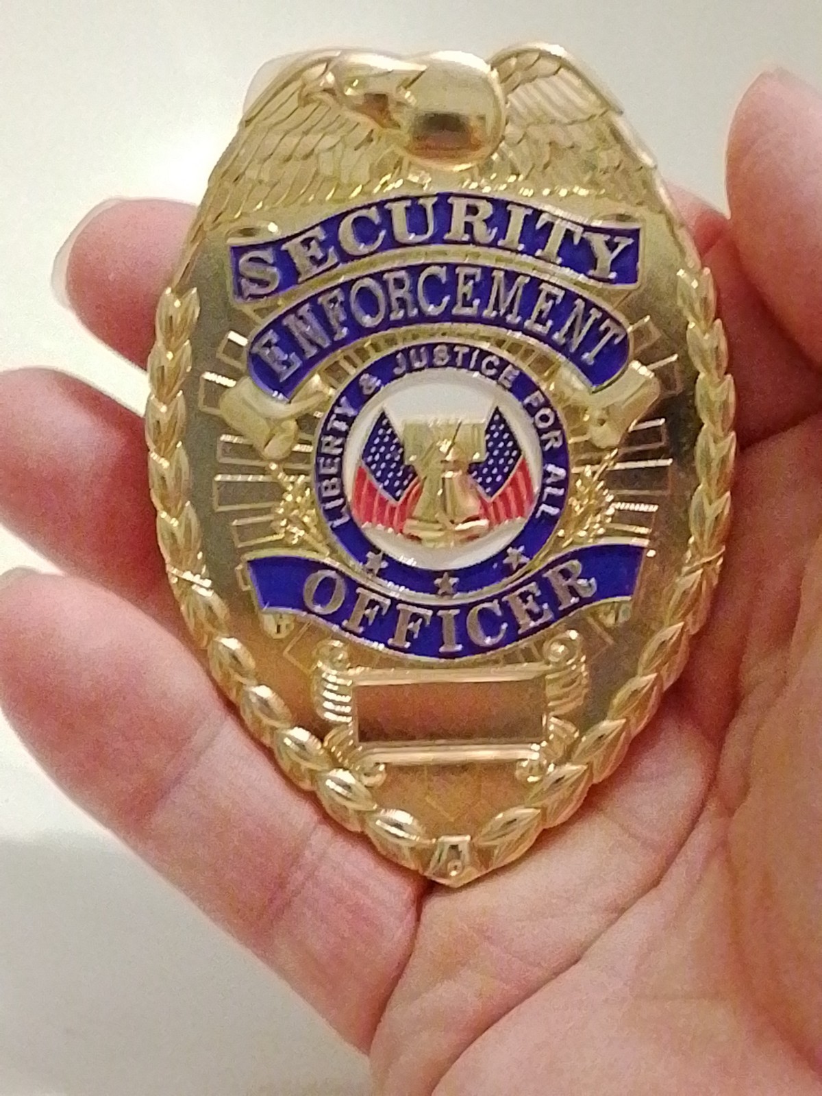 Security Enforcement Officer Badge Gold Tone Blue Enamel Liberty Bell Pin