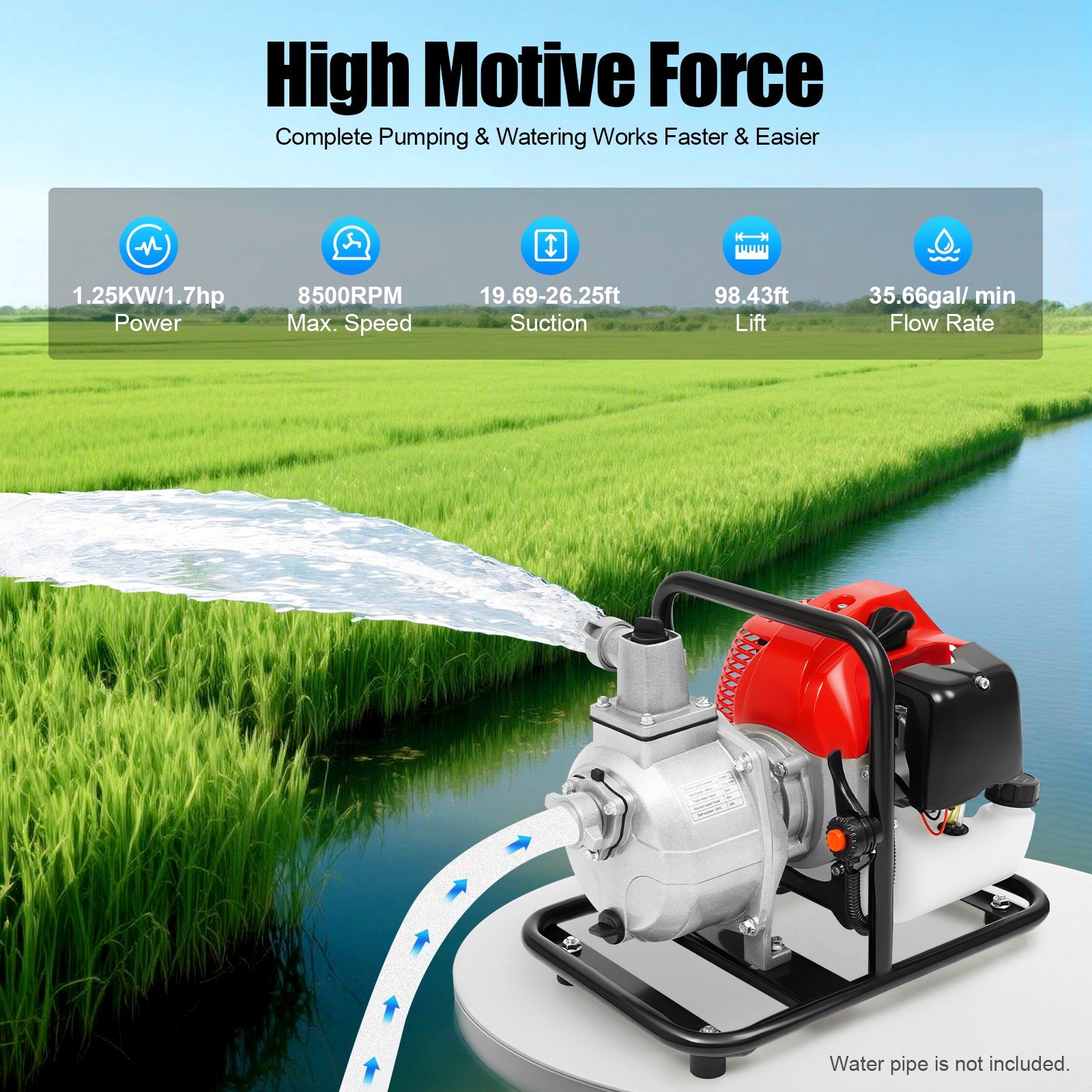 1.7 Hp 1 Gas Power Semi-trash Water Pump High Pressure Irrigation Transfer Pump