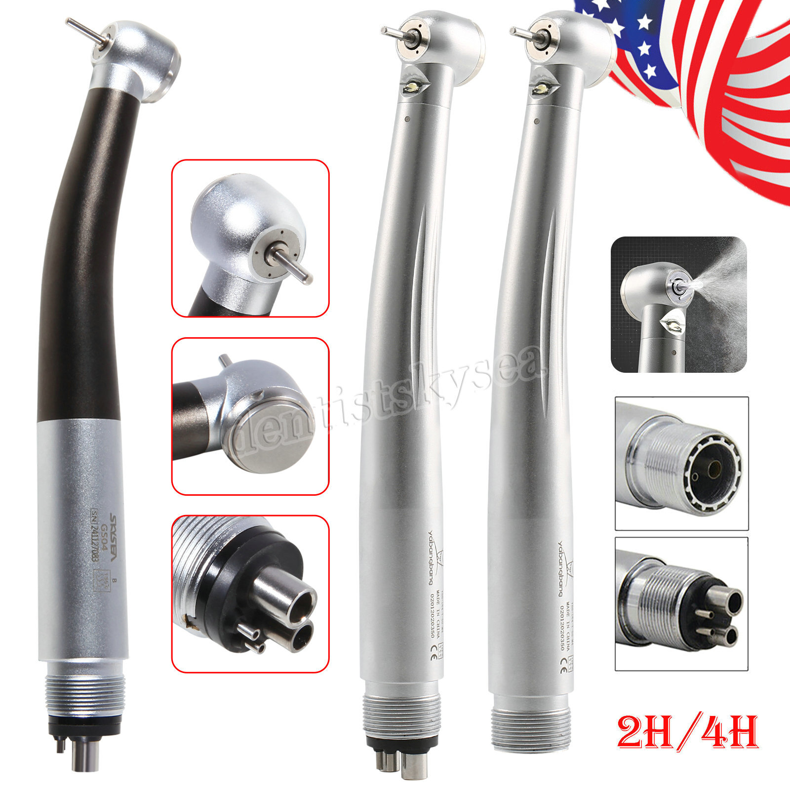 Dental LED Fiber Optic High Speed Turbine Handpiece Fit KAV NSK Coupler 2/4/6H